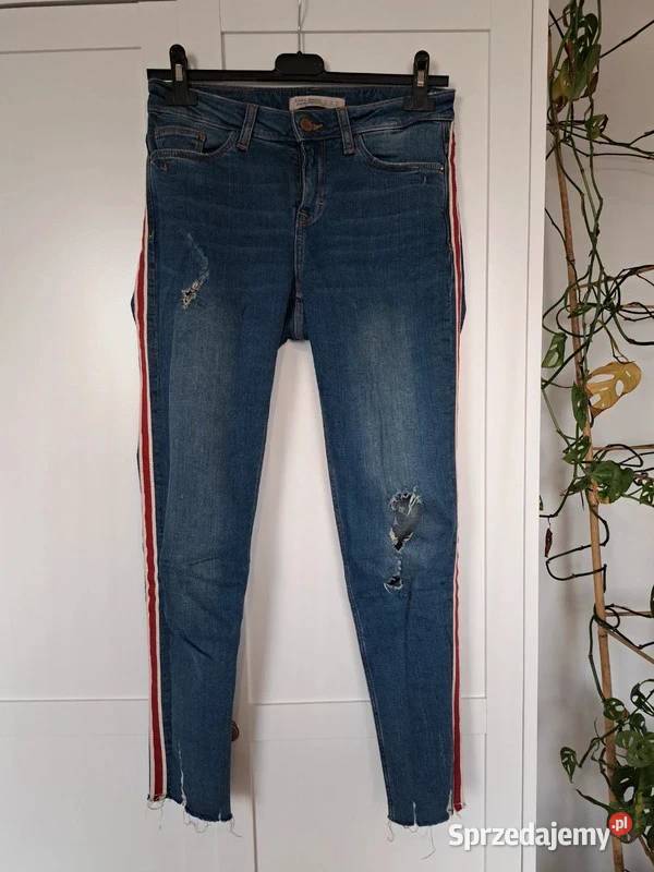 Jeansy Zara z lampasem unikalny styl 36 Spodnie Trąbki Wielkie
