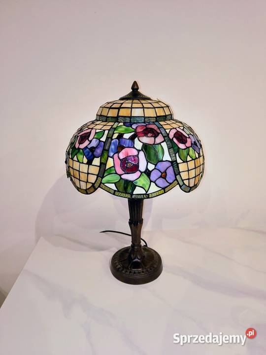 Tiffany lampa witrażowa stołowa nocna kwiaty Zaręba