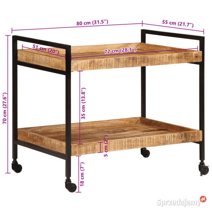 Wózek kuchenny 80x55x70 surowe drewno mango