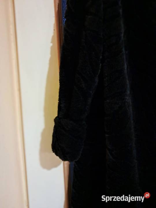 Elegancja Francja Czarne długie futerko Inny wzór Kurtki i płaszcze dolnośląskie Jelenia Góra