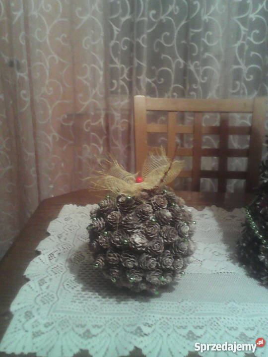 ozdobna kula z szyszek modrzewiowych biały Dekoracje i ozdoby Wyposażenie wnętrz Kamionka Górna