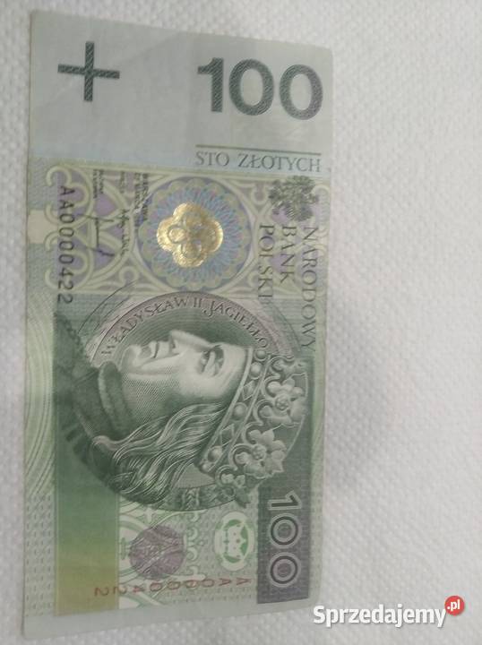 100 złoty Seria AA 0000422 mazowieckie Warszawa