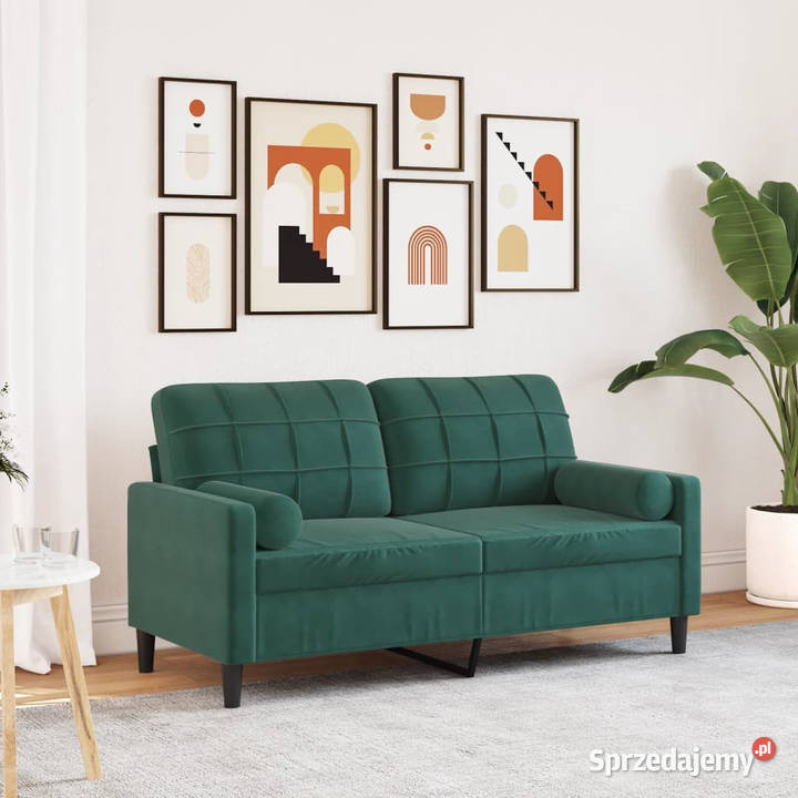 2osobowa sofa z poduszkami ciemnozielona 140 Warszawa