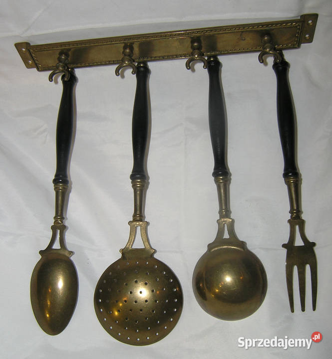 przybory kuchenne vintage mosiądz drewnoMD