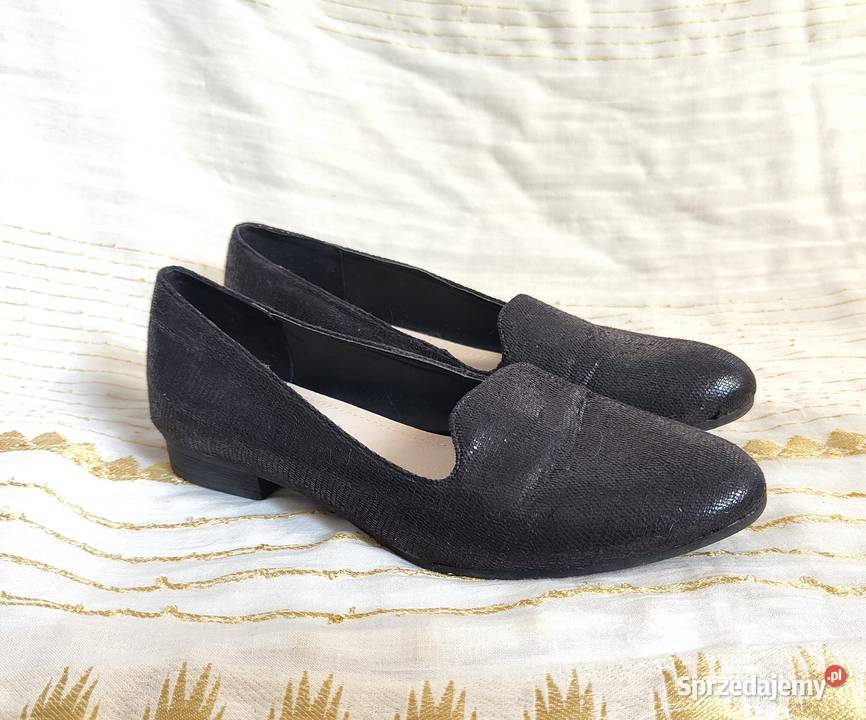 Czarne loafersy 39 wsuwane półbuty wężowa Szczecin