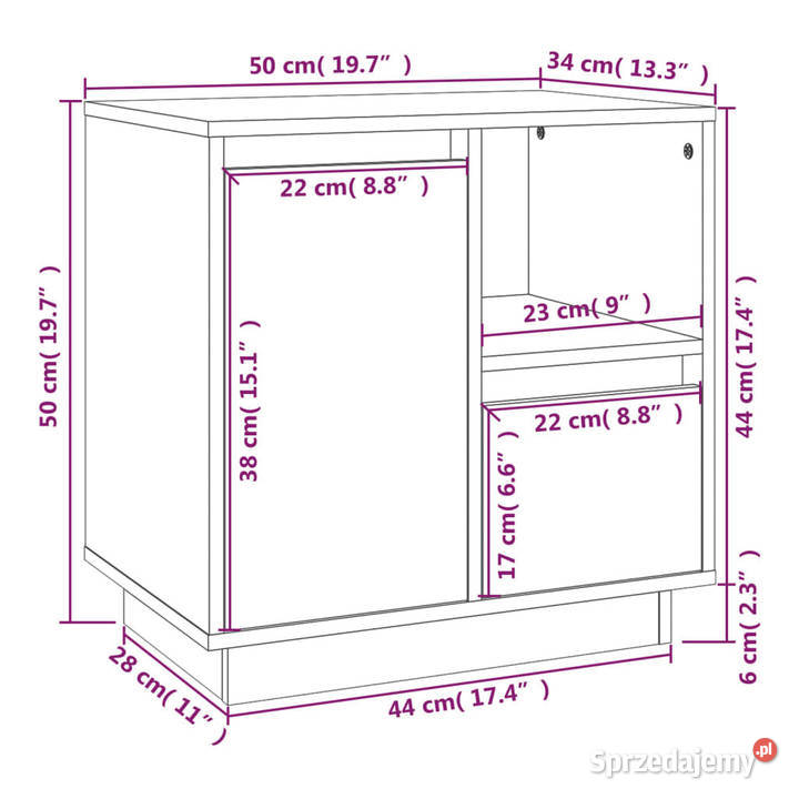 Szafka nocna czarna 50x34x50 lite drewno sosnowe Warszawa