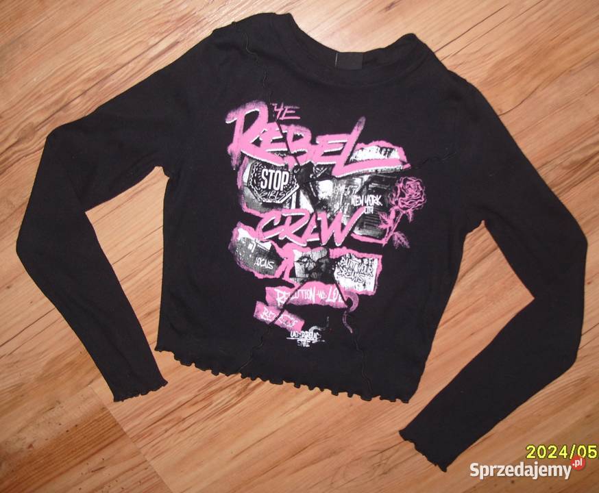 Bluzeczka z nadrukiem BERSHKA Prążek r SM biały