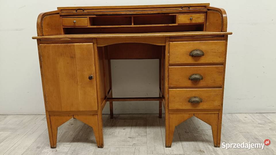 biurko drewniane z roletą dwustronne vintage Radomsko