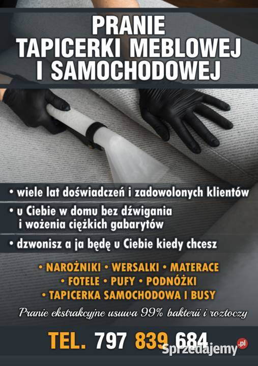 Pranie tapicerki meblowej i samochodowej małopolskie Czermna