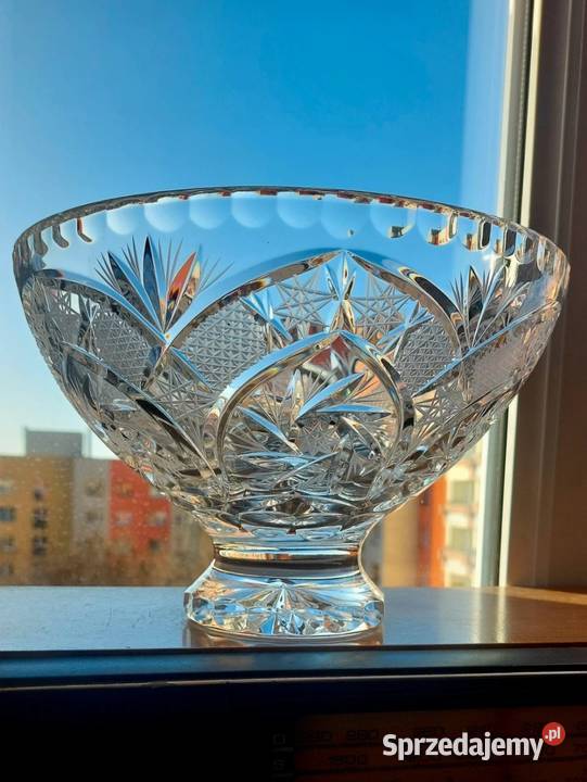 Piękna duża patera kryształowa PRL Wrocław