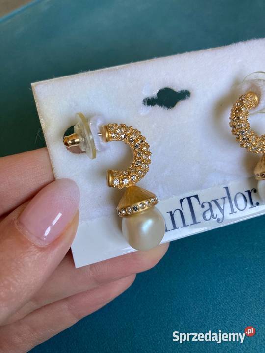 Nowe złote kolczyki Ann Taylor perły cyrkonie Nisko