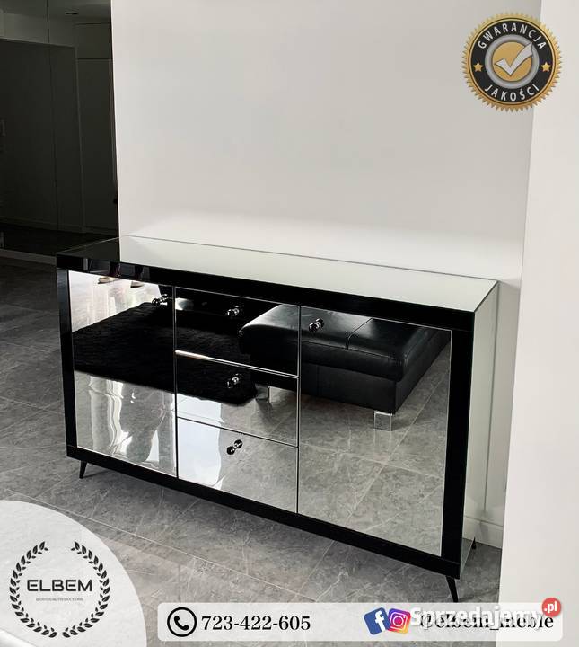 Lustrzana komoda Glamour czarne wstawki Kielce