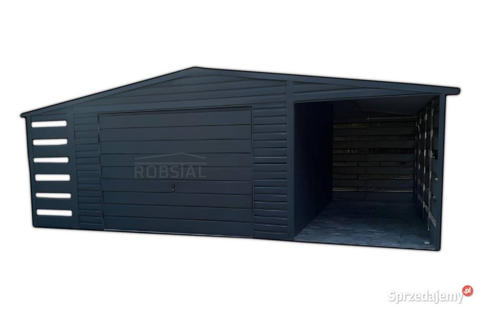 Garaż Blaszany Blaszak z wiatą 7x5m ciemny Sprzedaż Płock