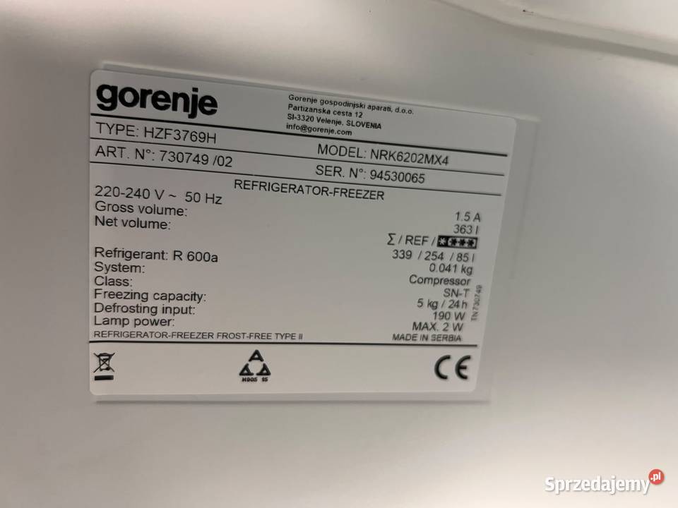 Lodówka GORENJE 200 Total No Frost Solidna Pozostałe Warszawa