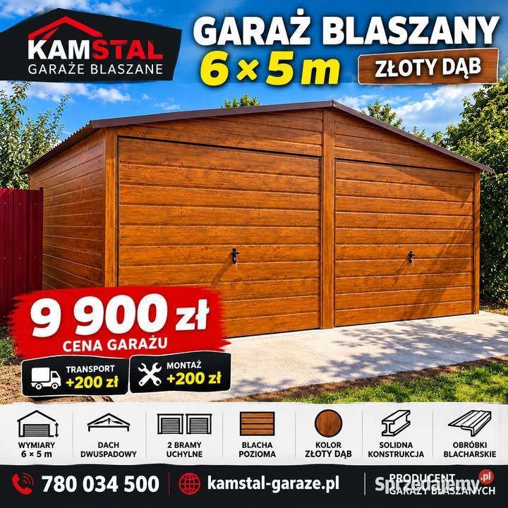 GARAŻ BLASZANY 6×5 m – ZŁOTY DĄB Garaże blaszane blaszaki Wzmocnione Profil