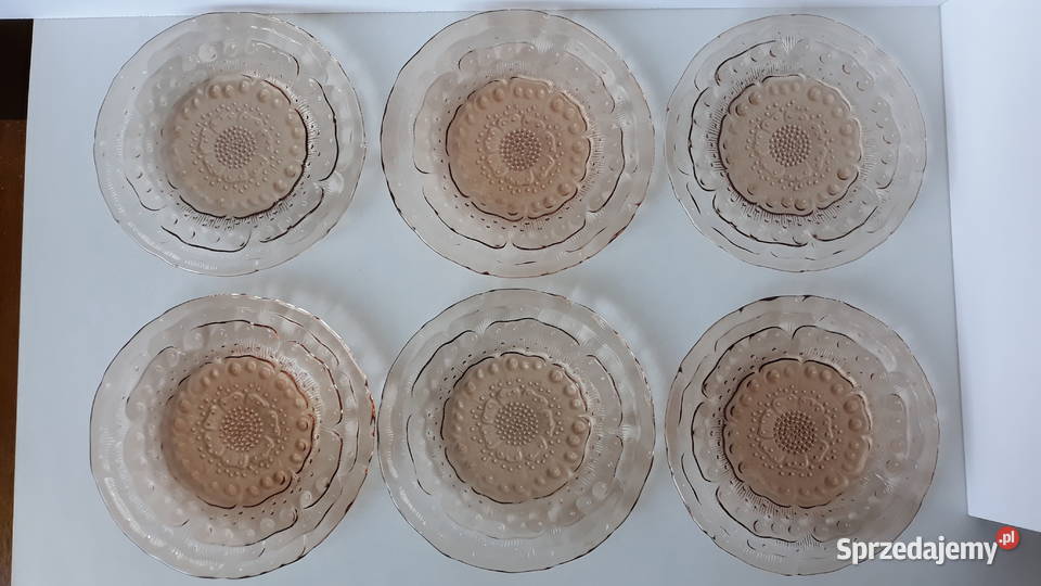 Talerzyki Flora Ząbkowice kolorowe szkło PRL Porcelana i szkło śląskie Dąbrowa Górnicza