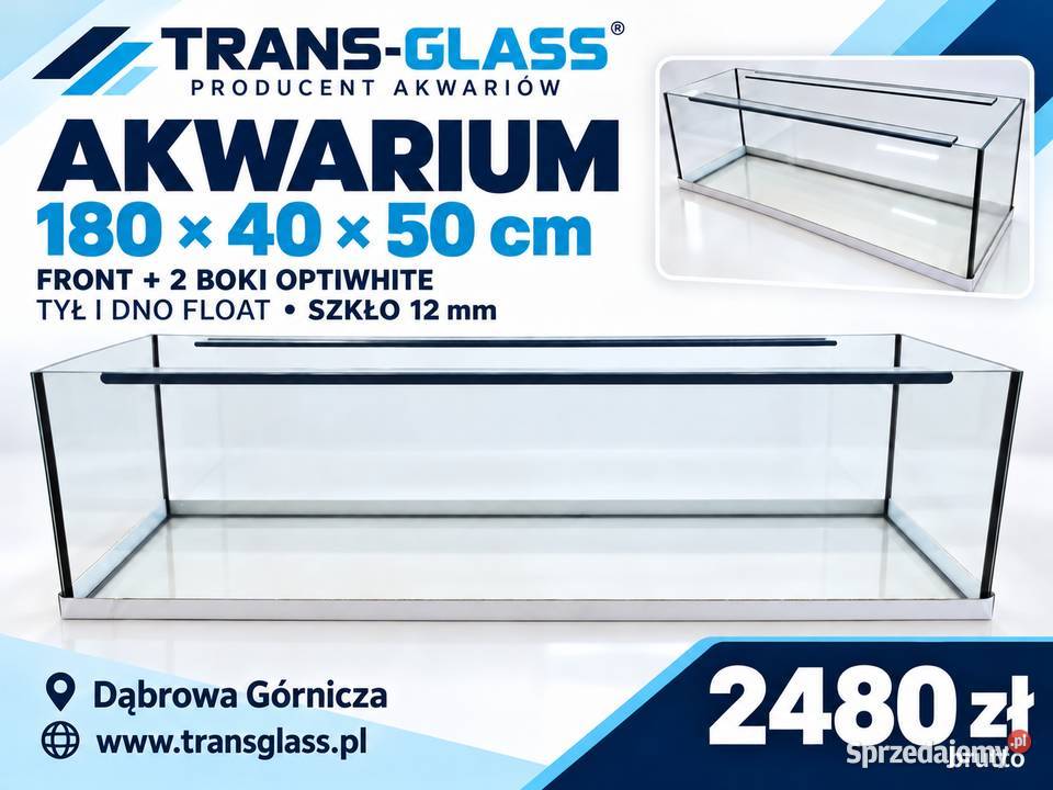Akwarium 180x40x50 360 l front 2 boki Optiwhite Dąbrowa Górnicza