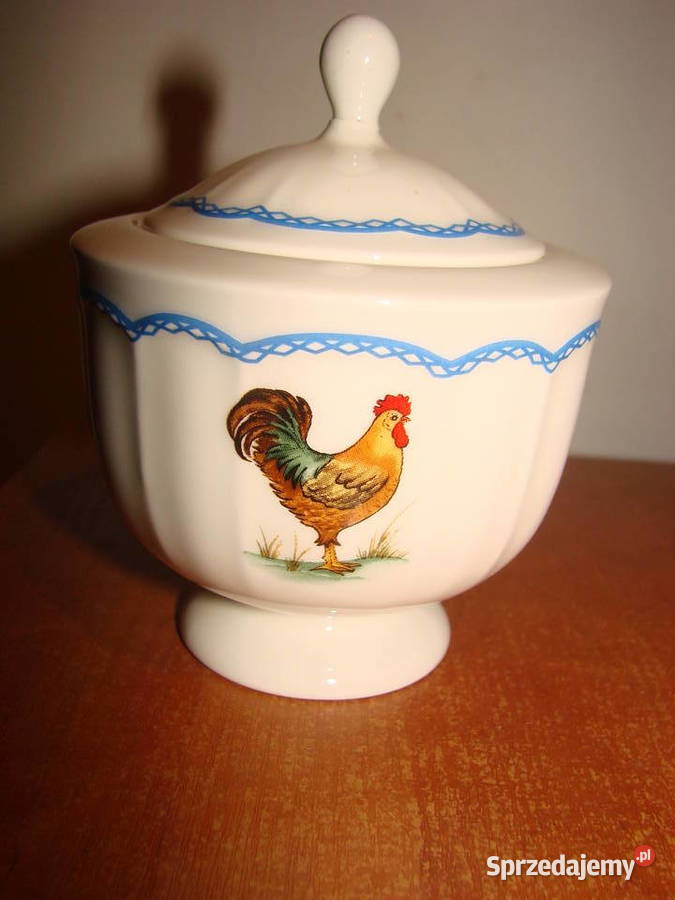 porcelanowa cukiernica z kogutem design Eva More Pruszcz Gdański