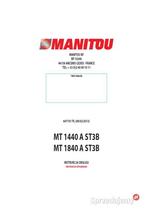 MANITOU MT 1440 MT 1840 A ST3B instrukcja Rok wydania 2013 Gdańsk