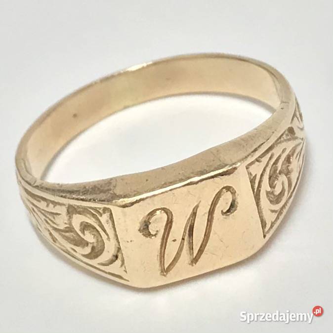 Złoty PIERŚCIONEK z różowego złota litera W 585 złoto Warszawa