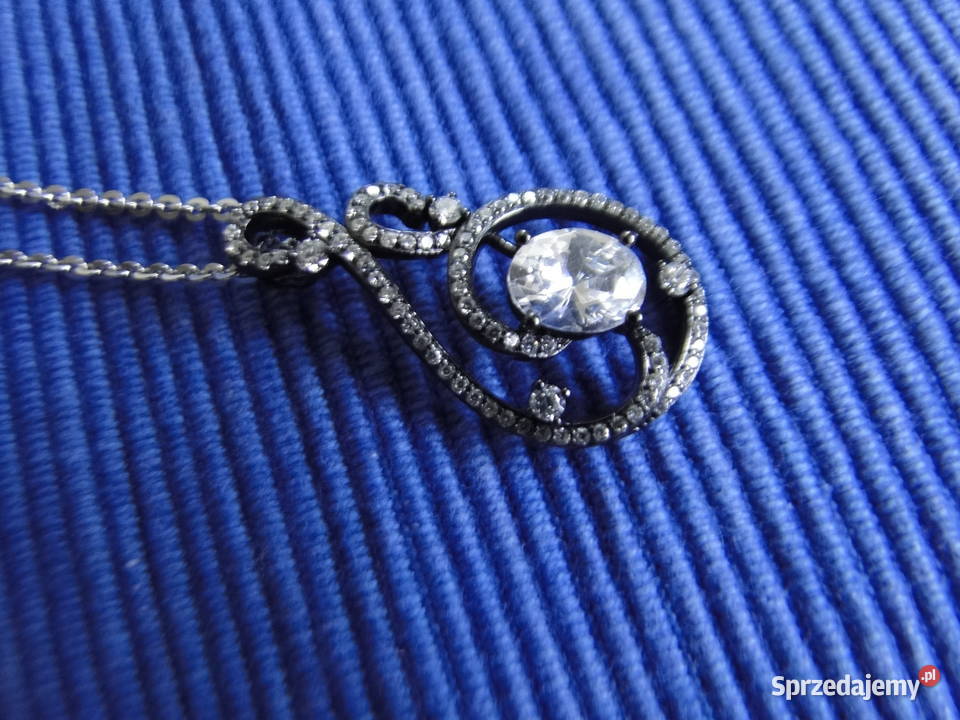 Ozdobny naszyjnik srebro oksydowane i cyrkonie Warszawa