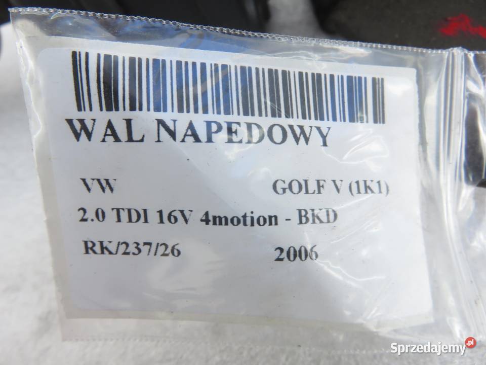 WAŁ NAPĘDOWY VW GOLF V 20 TDI 4motion osobowe małopolskie