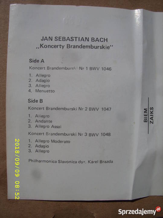 JSBACHKoncerty Brandenburskie Klasyka kaseta Wołów
