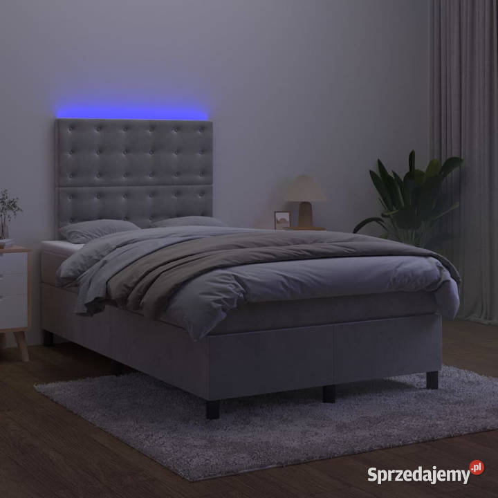 Łóżko kontynentalne z materacem i LED szare 120cm