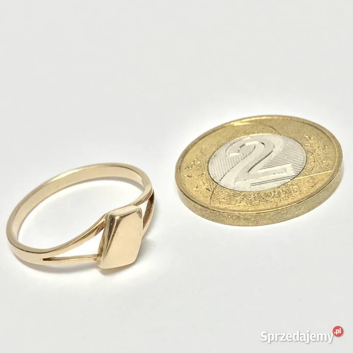 Złoty PIERŚCIONEK 14K damski SYGNET płaski TOP Warszawa sprzedam