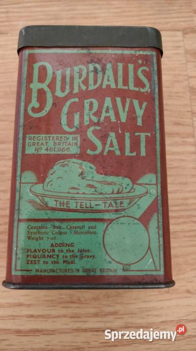 Stara puszka Burdalls Gravy Salt vintage UK lata Wólka Pełkińska