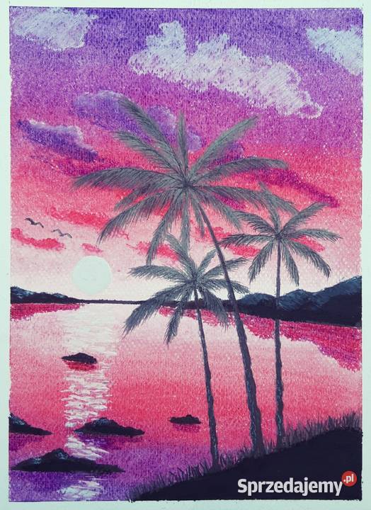 Zachód słońca ciepły wieczór palmy ciepłe kolory