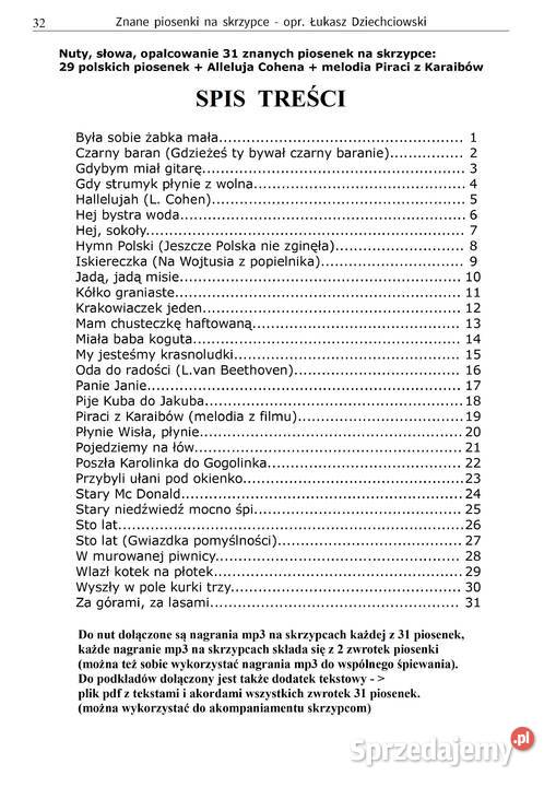Znane piosenki na skrzypce nuty 31 piosenek Warszawa sprzedam