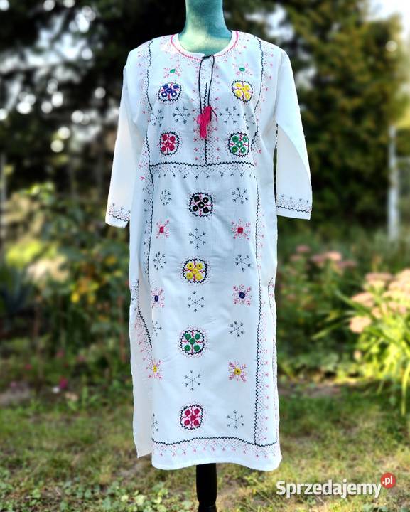 Nowa tunika biała M 38 L 40 folk etno boho biały Bluzki i koszule Szczecin