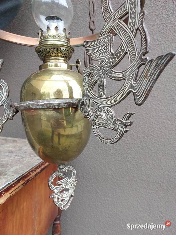 Zabytkowa lampa naftowa sufitowa secesja Tczew
