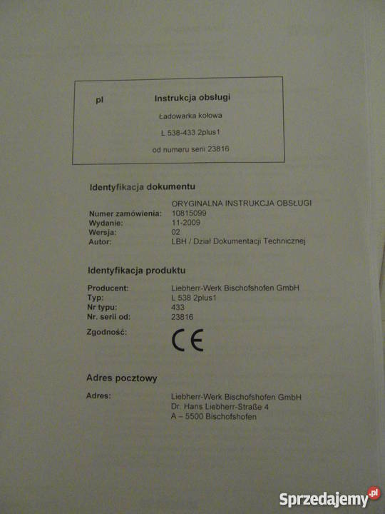 dtr instrukcja obsługi liebherr L538 i iNNE Pozostałe Szczecin