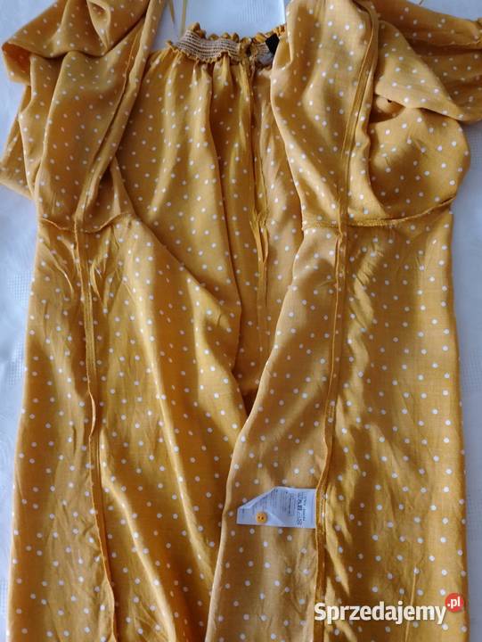 BLUZKA z długimi rękawami musztardowa w białe wielkopolskie Oborniki