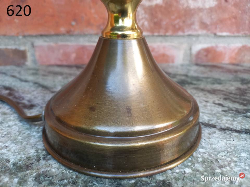 Lampka metalowa mosiężna szklany klosz Nocna Gawroniec