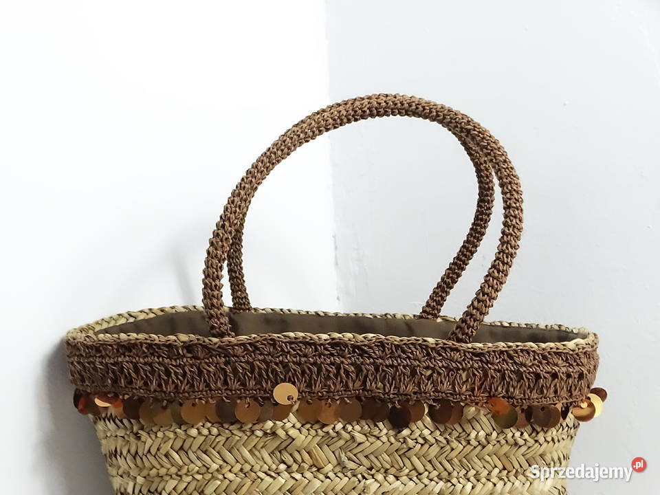 Przepiękna Pleciona Torba Koszyk z Cekinami Boho Biłgoraj sprzedam