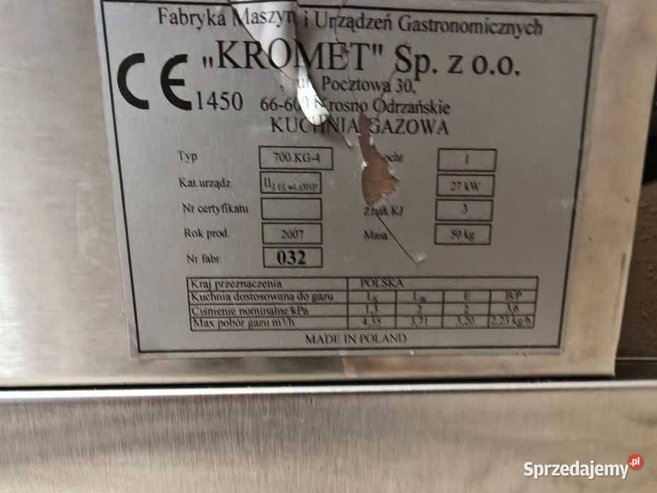 Kromet Kuchnia gastronomiczna gazowa LPG 27KW z śląskie Góra