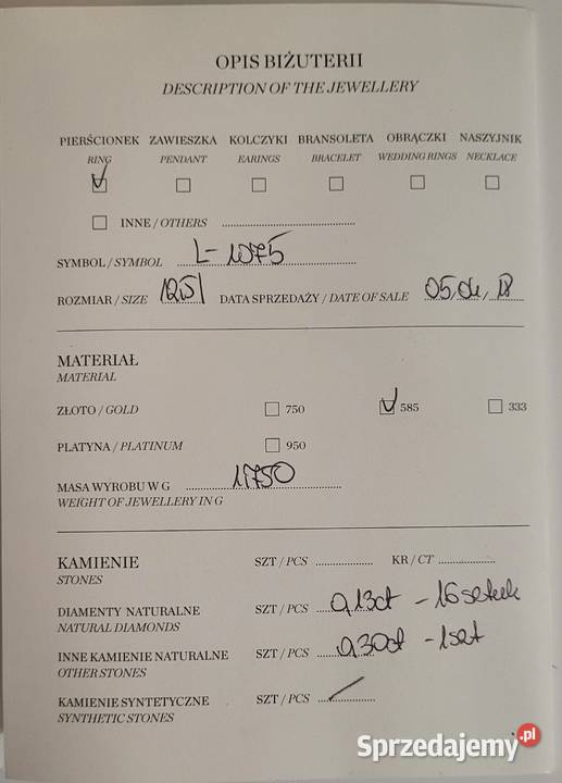 Pierścionek zaręczynowy Savicki białe złoto Lublin