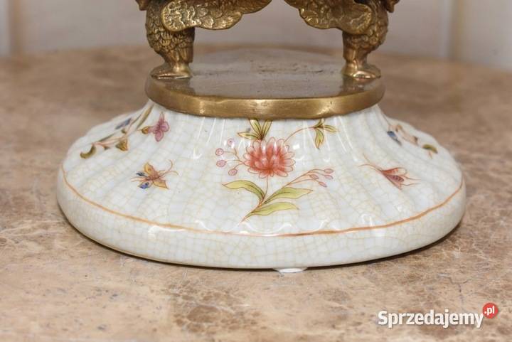 Niebieska Patera Stojąca z Łabędziami Porcelana Kraków