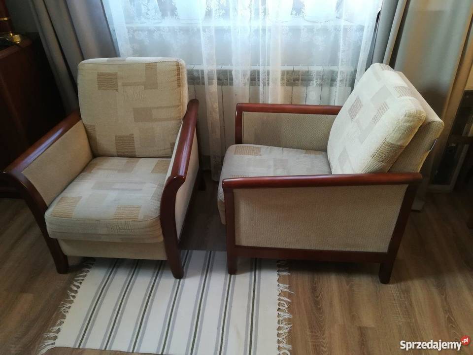 FOTELE Drewniane Tapicerowane MEBLOTAP Kremowe Brzostek sprzedam
