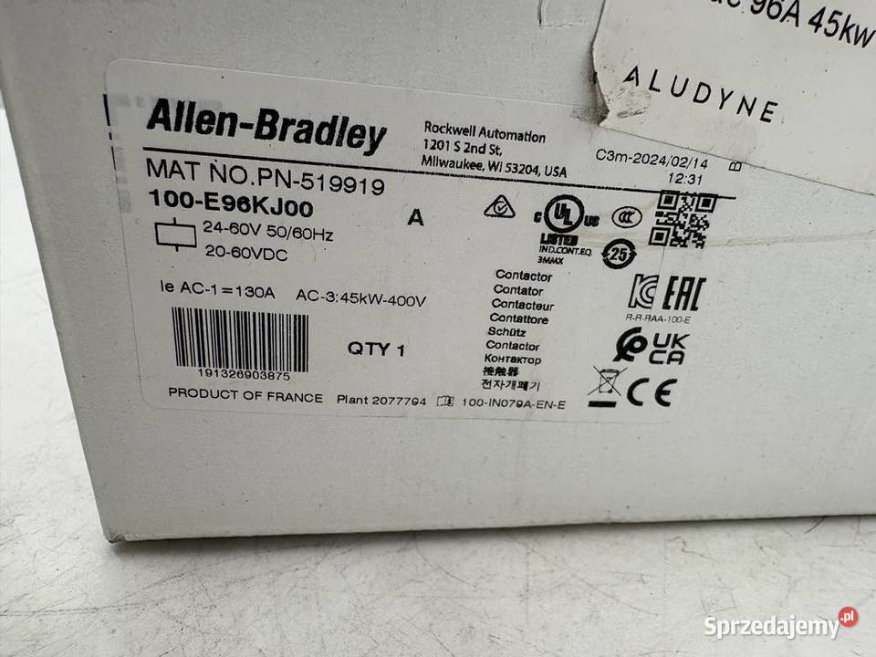 Allen Bradley 100E96KJ00 Contactor 45kW mazowieckie Warszawa