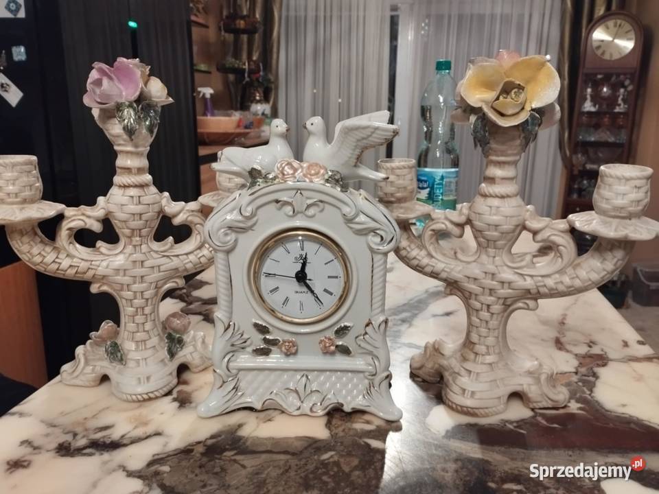 porcelanowy zegar plus świeczniki Zegary Gorzów Wielkopolski