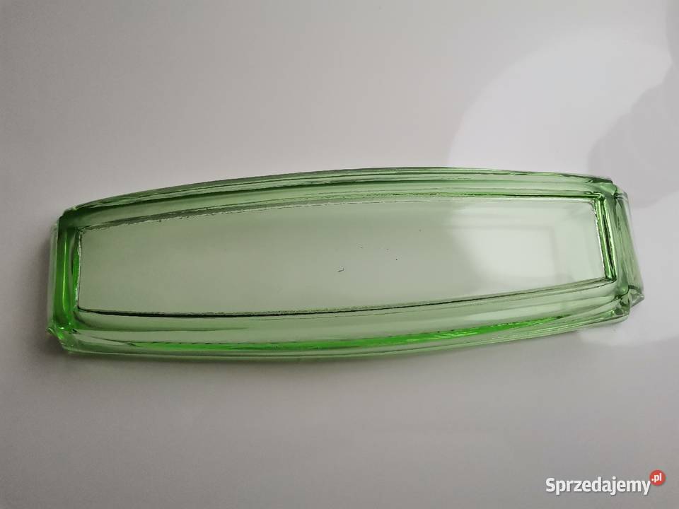 Stara zielona paterka tacka szkło Art Deco Katowice