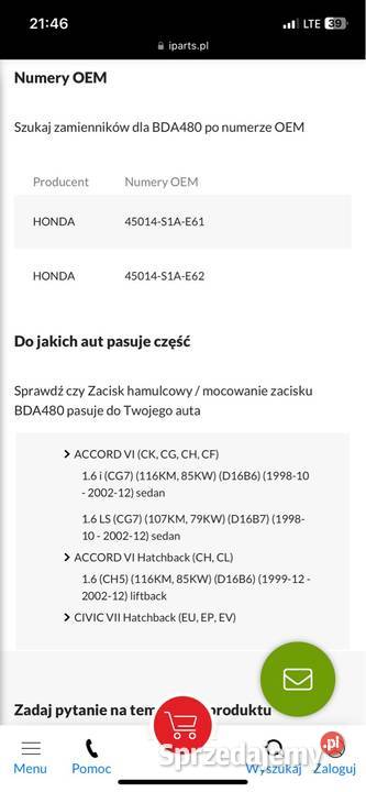 Jarzmo zacisku prawe i lewe do accord vi Kicin sprzedam