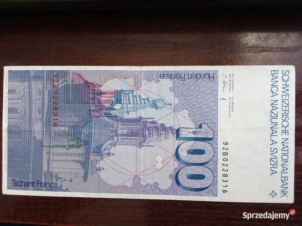 Banknot 100 franków Szwajcaria Płońsk