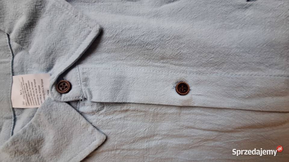 Męska lniana koszula blue casual henley krótki Rozmiar XL Legionowo