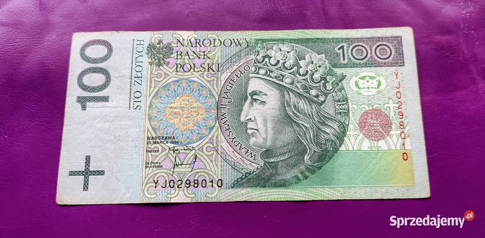 Banknot 100 1994 seria YJ Zastępcza seria 12 Numizmatyka Pruszków