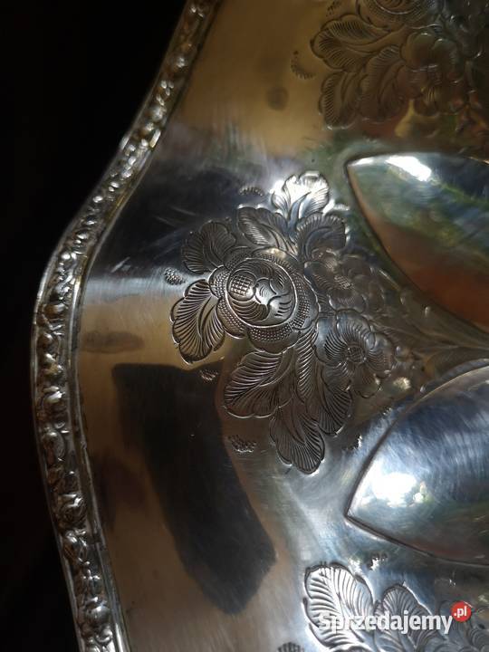 Patera platerowa w grawerowane kwiaty Gdańsk